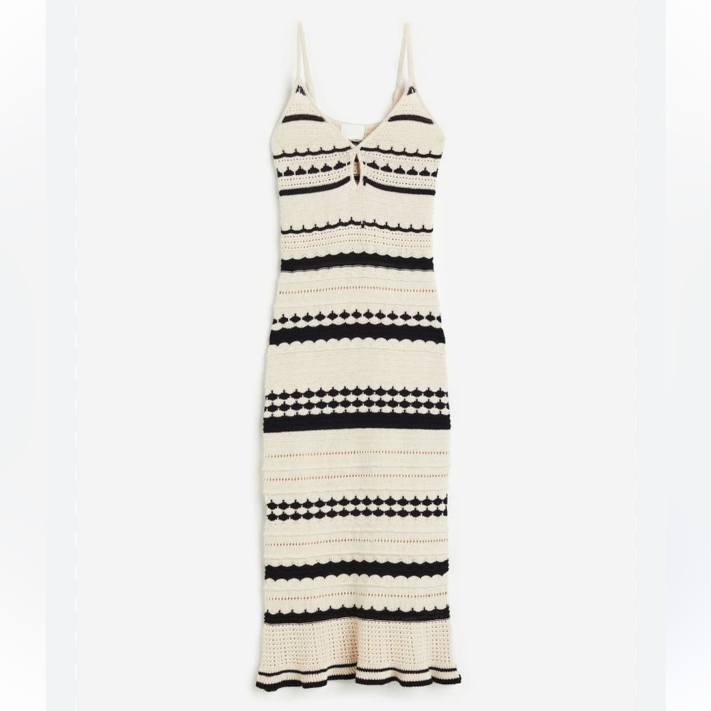 VIRAL H&M Crochet-look Cream Black Striped Dress XS